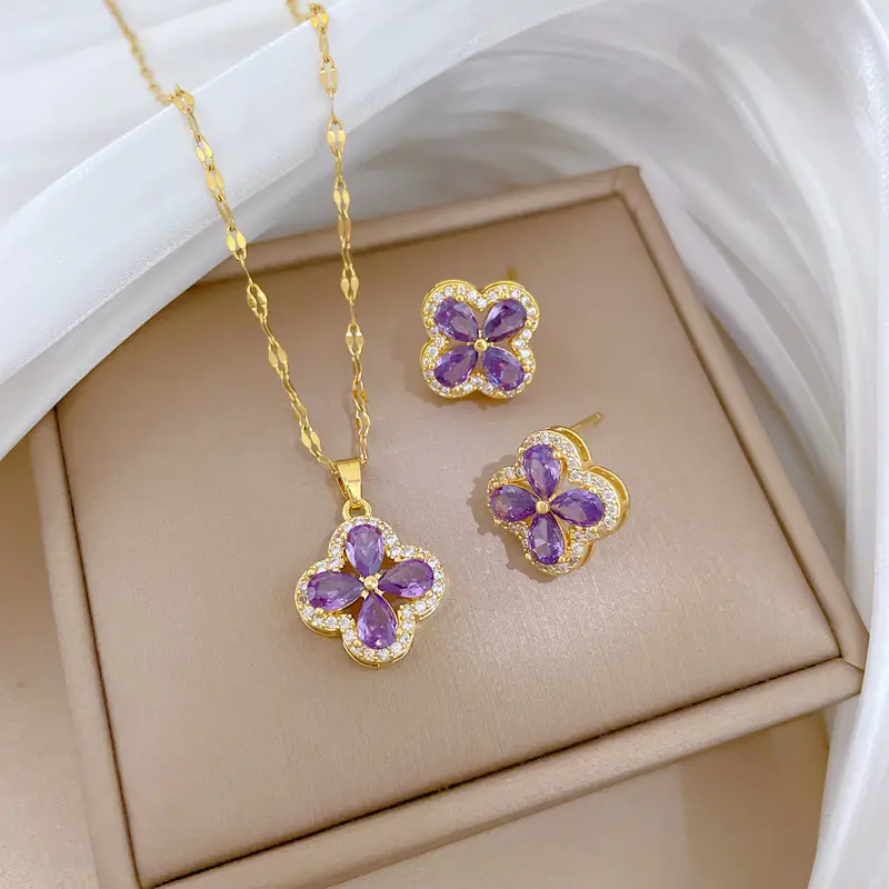 Luxury Zircon Heart Earrings & Necklace Set