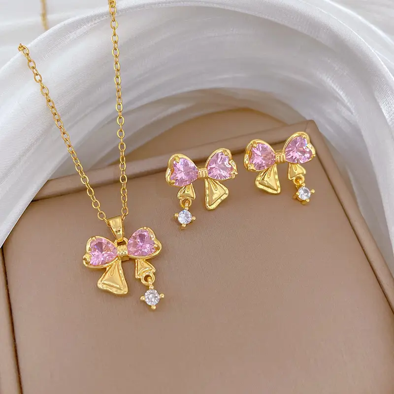 Luxury Zircon Heart Earrings & Necklace Set