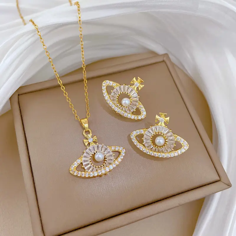 Luxury Zircon Heart Earrings & Necklace Set