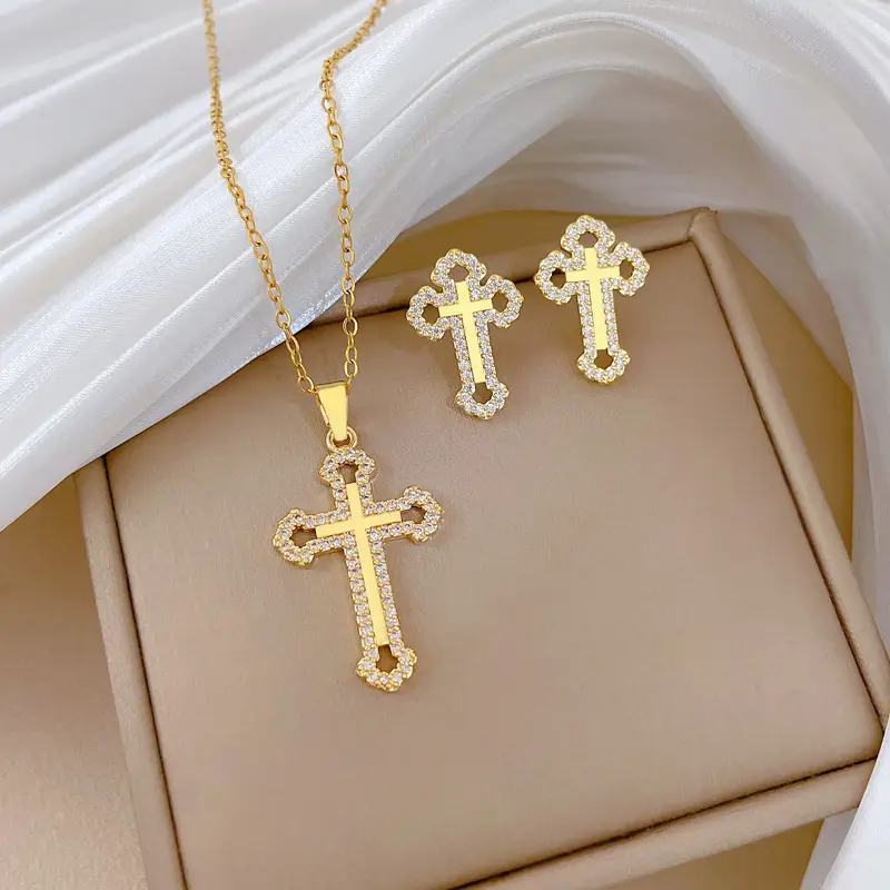 Luxury Zircon Heart Earrings & Necklace Set