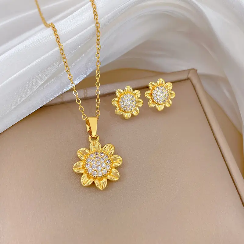 Luxury Zircon Heart Earrings & Necklace Set