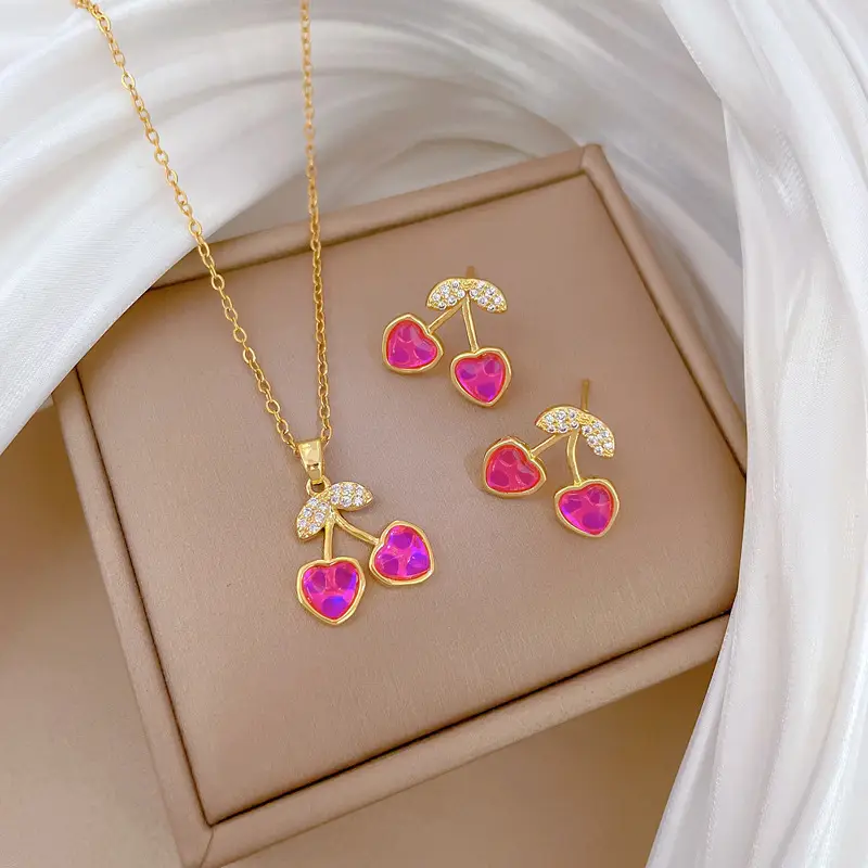 Luxury Zircon Heart Earrings & Necklace Set