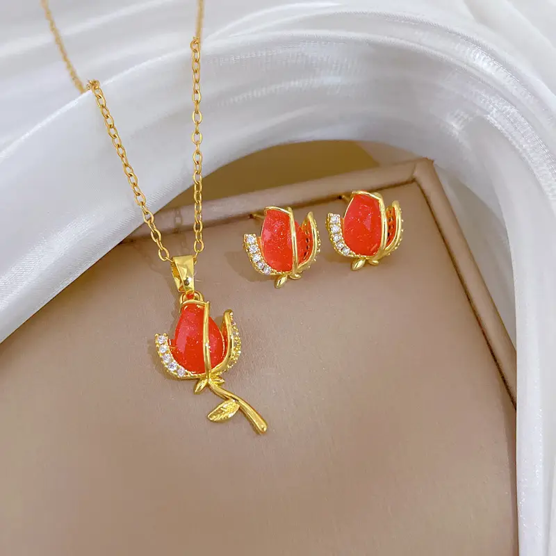 Luxury Zircon Heart Earrings & Necklace Set