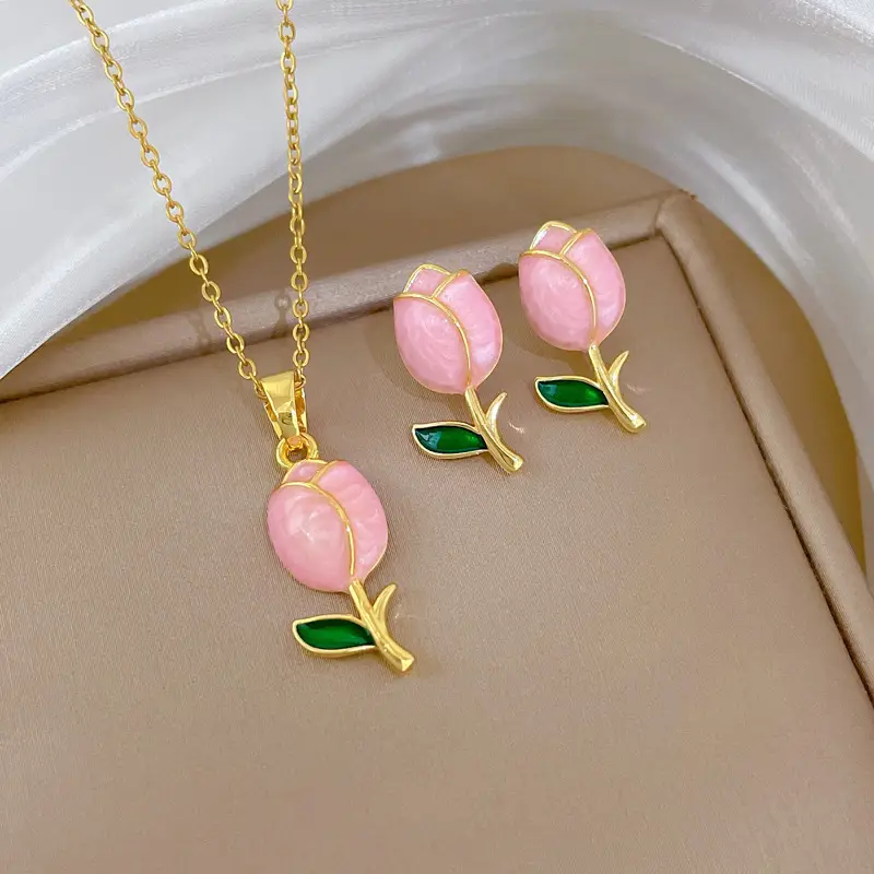 Luxury Zircon Heart Earrings & Necklace Set