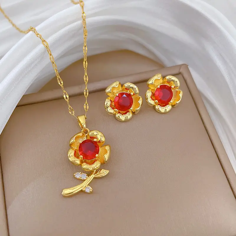 Luxury Zircon Heart Earrings & Necklace Set