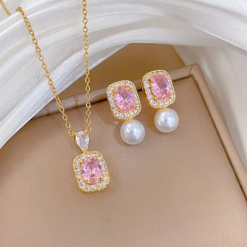 Luxury Zircon Heart Earrings & Necklace Set