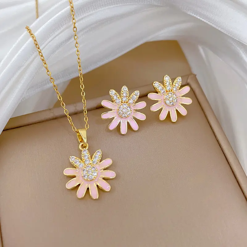 Luxury Zircon Heart Earrings & Necklace Set