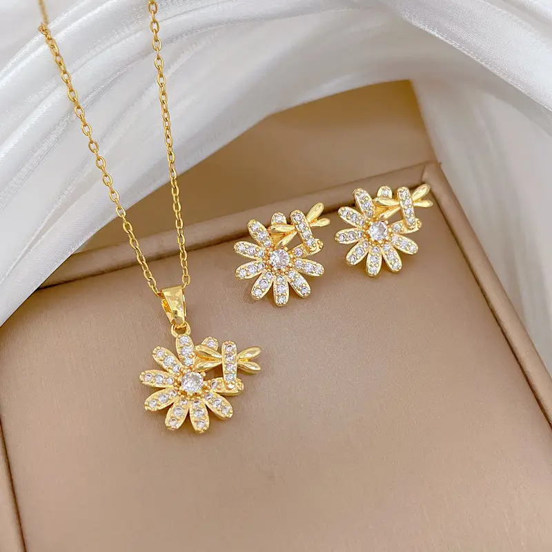 Luxury Zircon Heart Earrings & Necklace Set