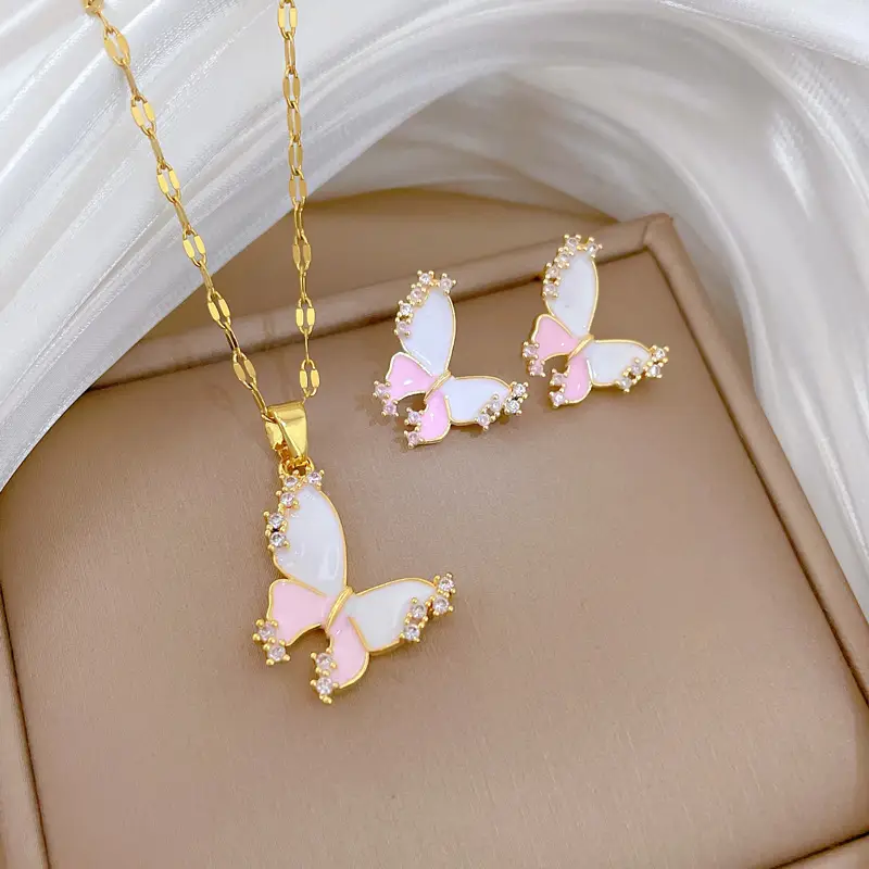 Luxury Zircon Heart Earrings & Necklace Set