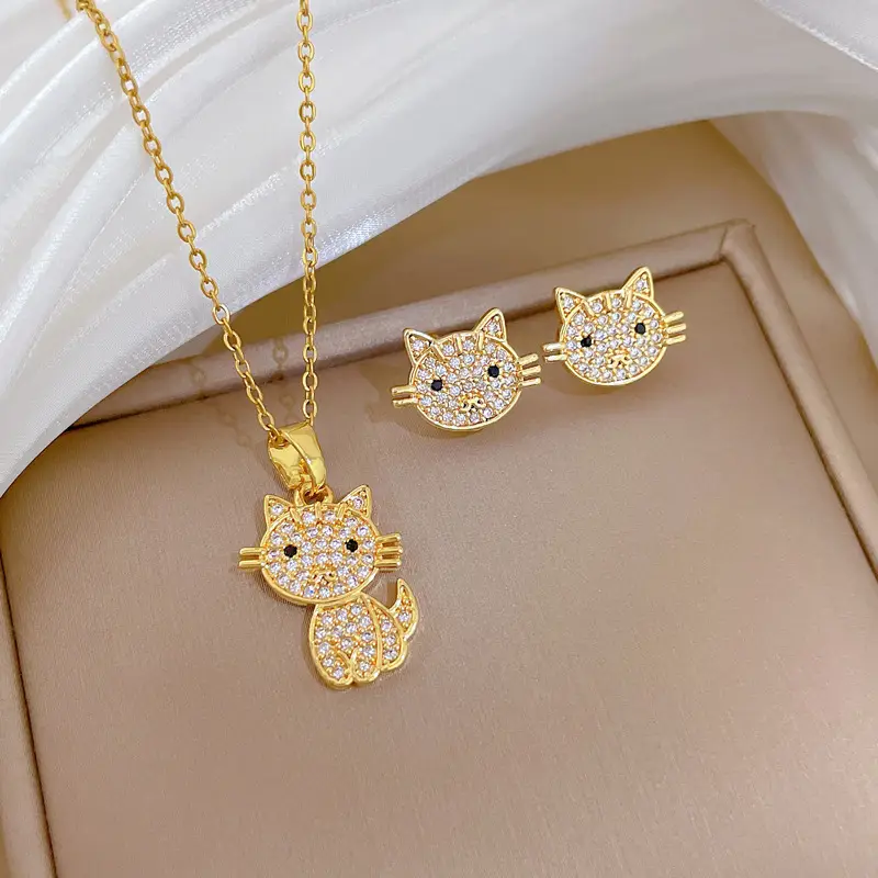 Luxury Zircon Heart Earrings & Necklace Set
