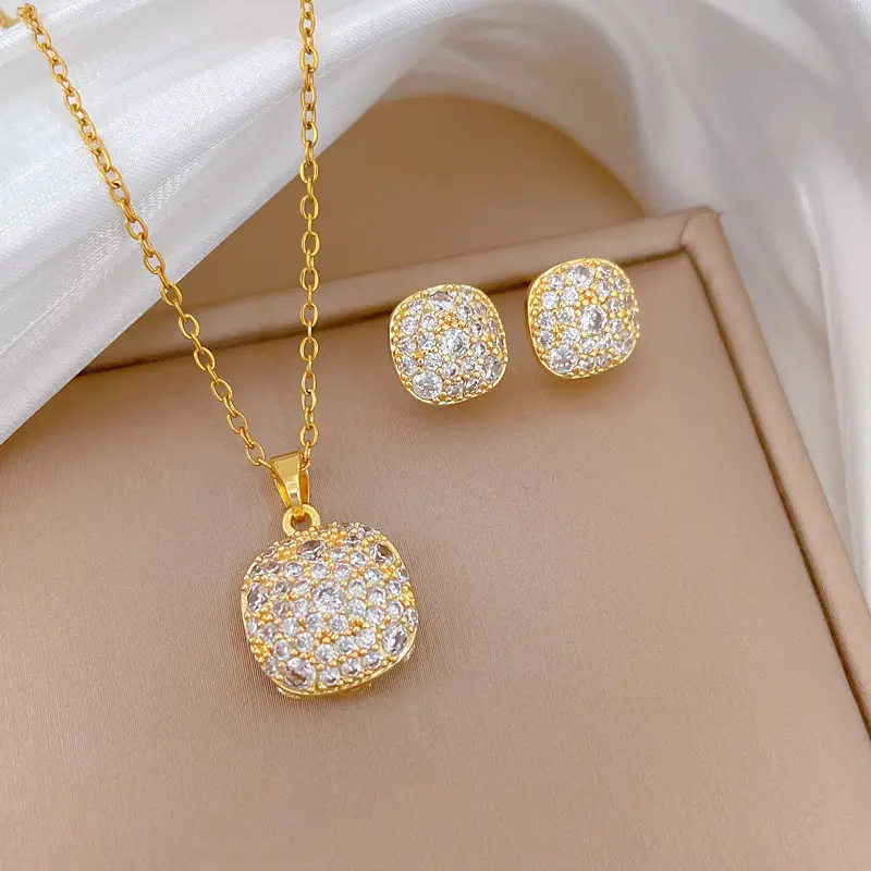 Luxury Zircon Heart Earrings & Necklace Set
