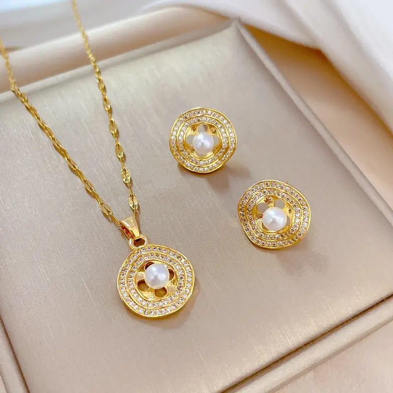 D327 necklace-D328 stud earrings [titanium steel chain copper pendant earrings]]