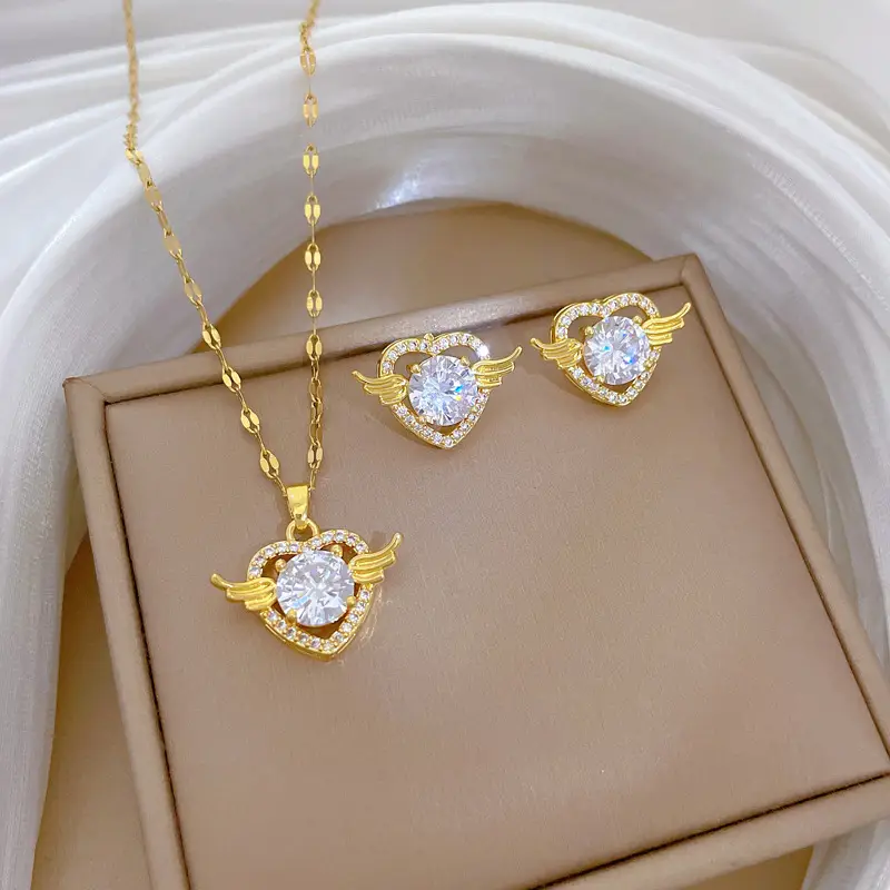 F308 necklace-F306 stud earrings [titanium chain copper pendant earrings]]