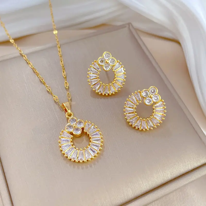 D429 necklace-D430 earrings [titanium steel chain copper pendant earrings]]