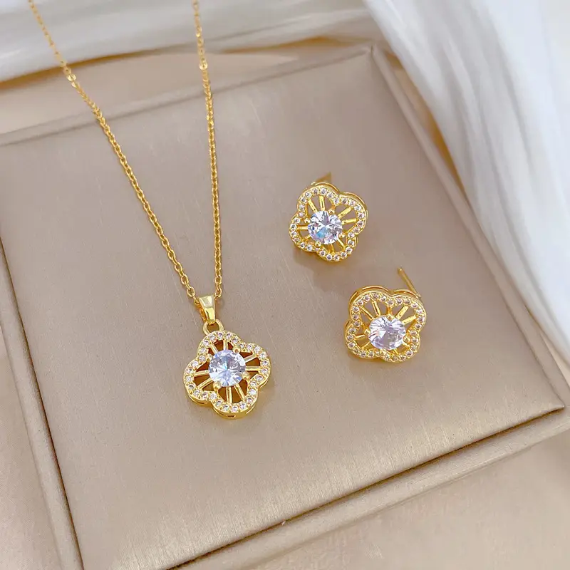 D433 necklace-D434 stud earrings [titanium steel chain copper pendant earrings]]