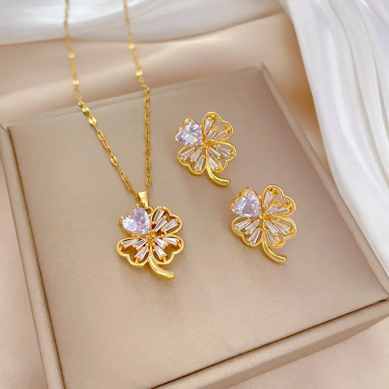 E401 necklace-E402 earrings [titanium steel chain copper pendant earrings]]