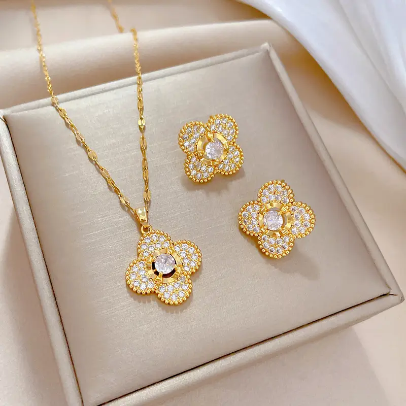 D435 necklace-D436 earrings [titanium steel chain copper pendant earrings]]