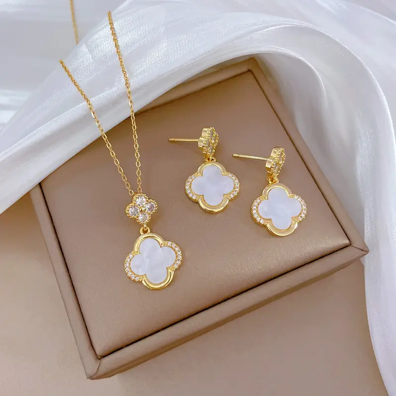 D533 white necklace-D534 white earrings [titanium steel chain copper pendant earrings]]