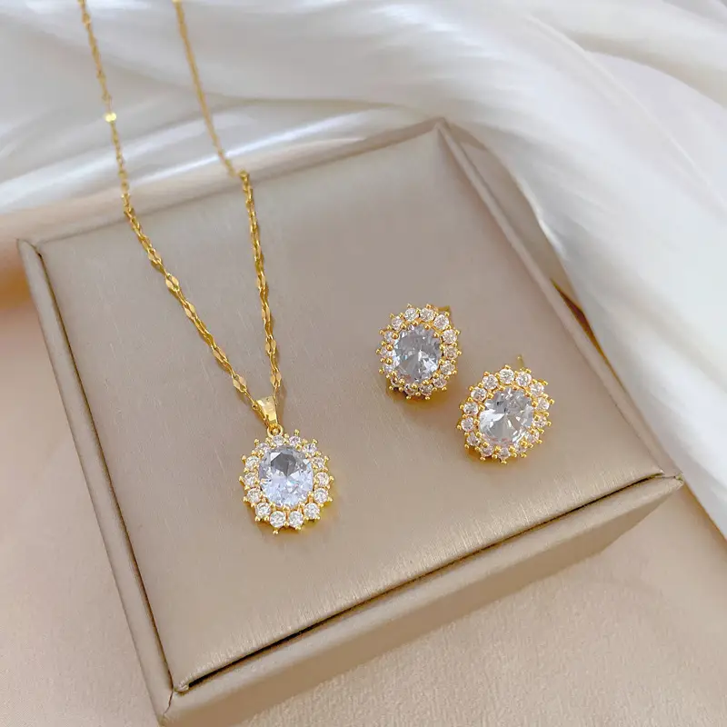 Luxury Zircon Heart Earrings & Necklace Set