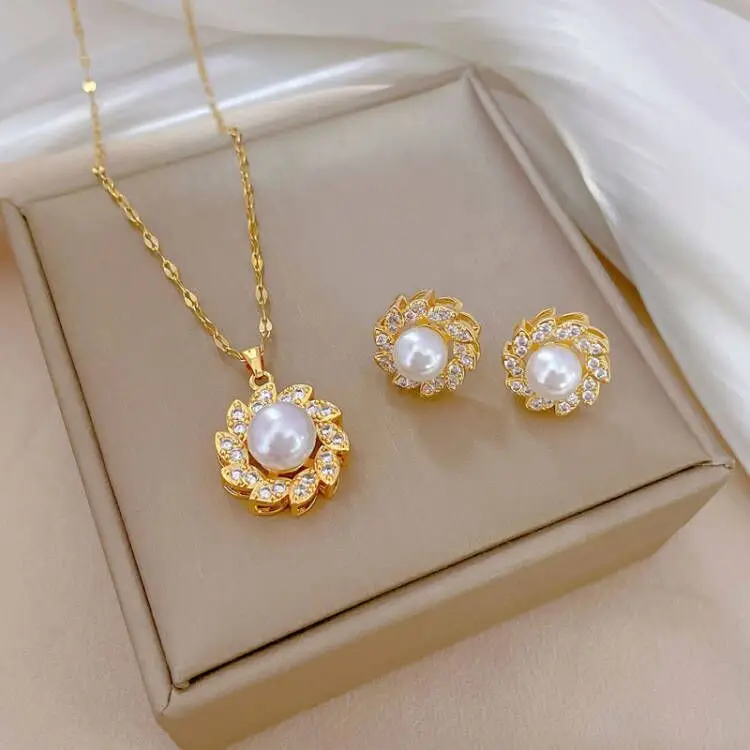 J329 necklace-J323 stud earrings [titanium steel chain copper pendant earrings]]