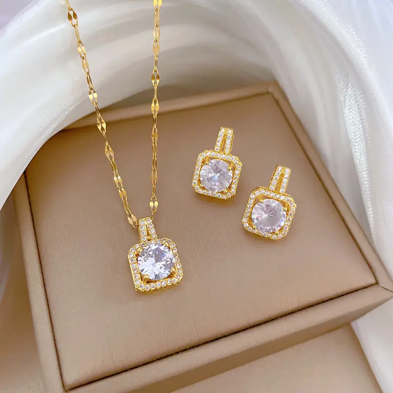 H204 necklace-H101 earrings [titanium steel chain copper pendant earrings]]