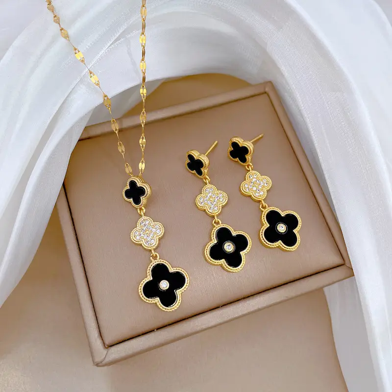 C121 necklace C122 earrings [titanium steel chain copper pendant earrings]]