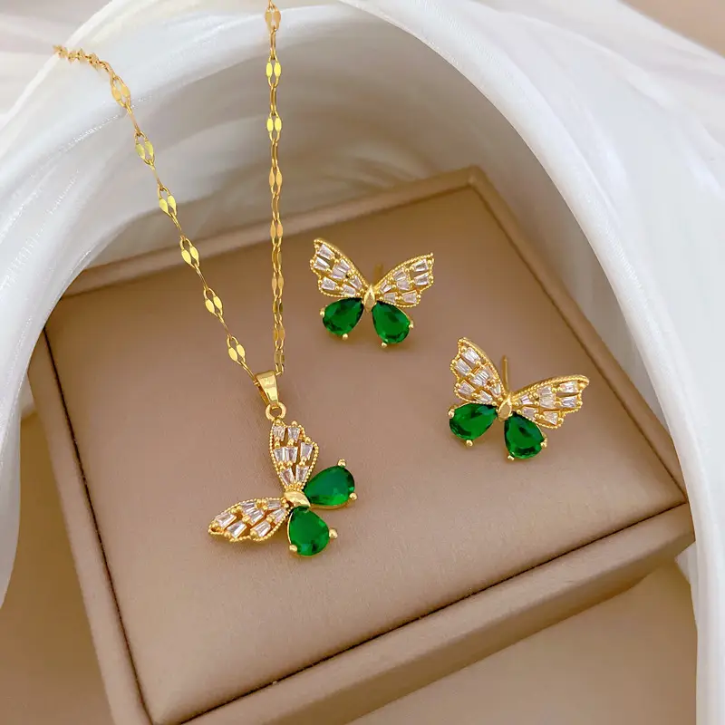 D410 necklace-E316 stud earrings [titanium steel chain copper pendant earrings]]