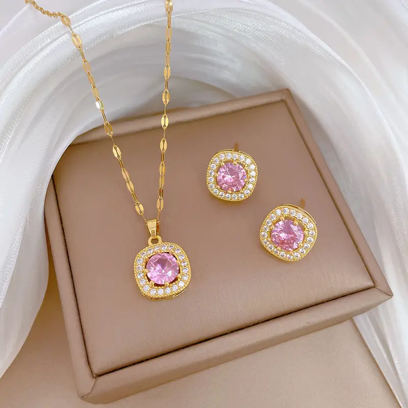 C225 necklace-C226 stud earrings [titanium steel chain copper pendant earrings]]