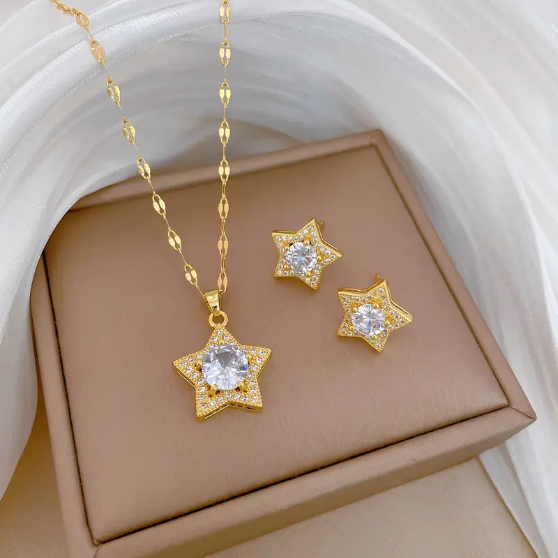 C227 necklace-C228 earrings [titanium steel chain copper pendant earrings]]