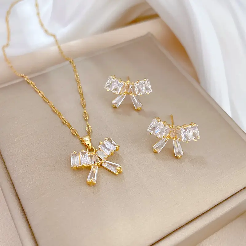 F218 necklace-F216 earrings [titanium steel chain copper pendant earrings]]