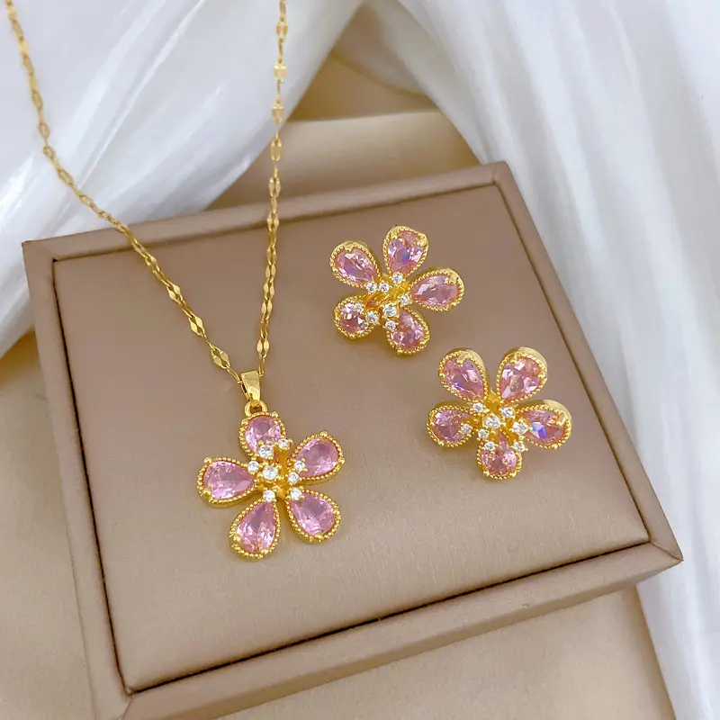 C325 necklace-B425 stud earrings [titanium steel chain copper pendant earrings]]