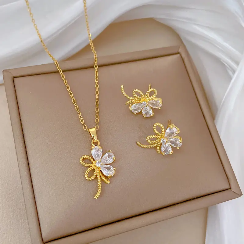 Luxury Zircon Heart Earrings & Necklace Set