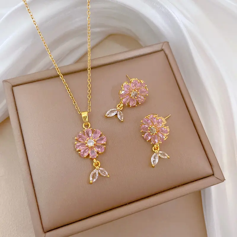 Luxury Zircon Heart Earrings & Necklace Set