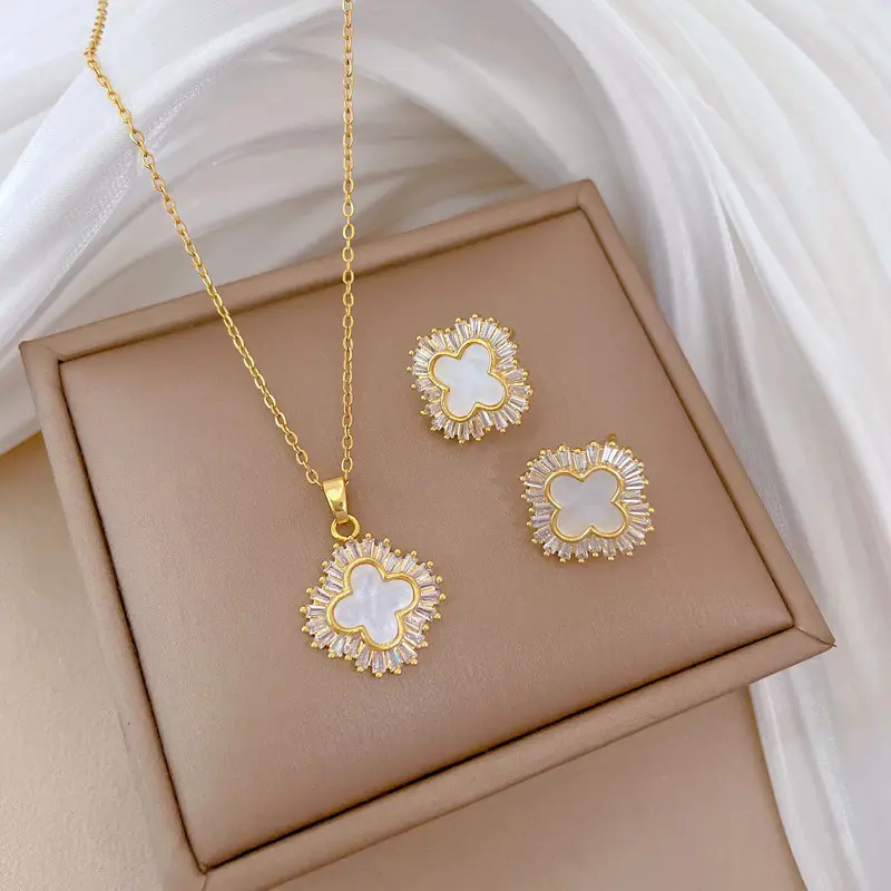 Luxury Zircon Heart Earrings & Necklace Set