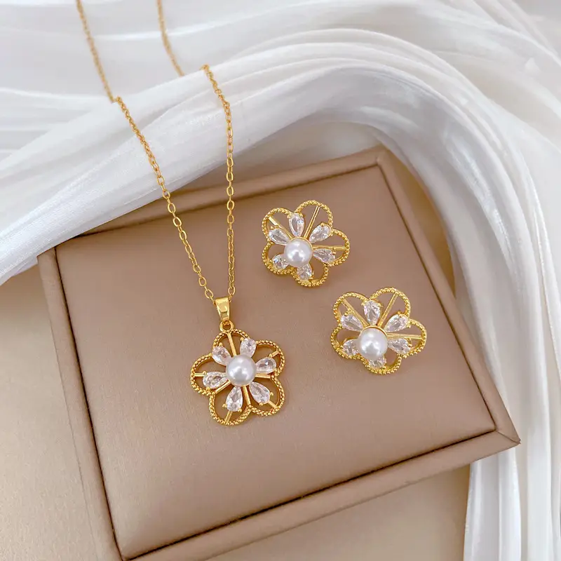 Luxury Zircon Heart Earrings & Necklace Set