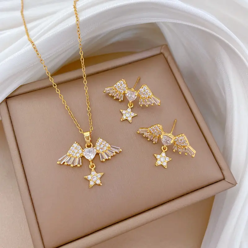 Luxury Zircon Heart Earrings & Necklace Set