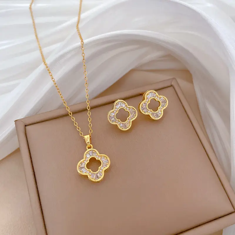 Luxury Zircon Heart Earrings & Necklace Set