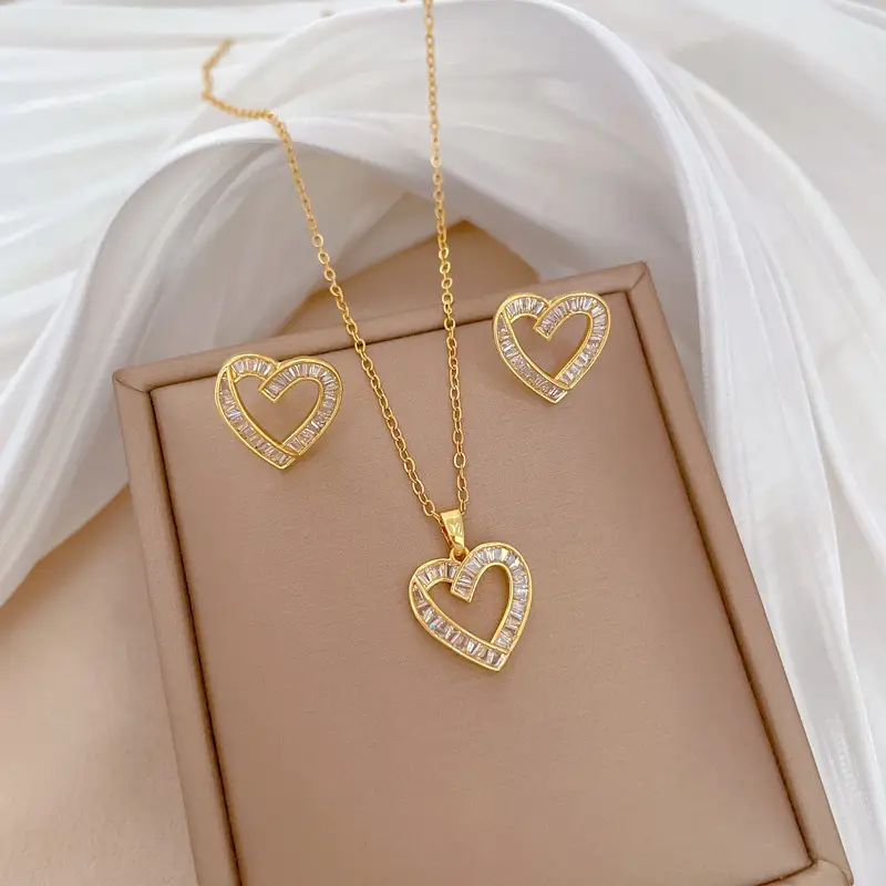 Luxury Zircon Heart Earrings & Necklace Set