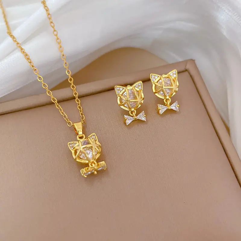Luxury Zircon Heart Earrings & Necklace Set