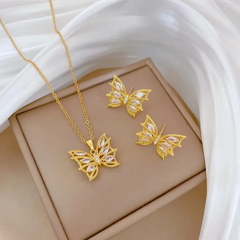 Luxury Zircon Heart Earrings & Necklace Set