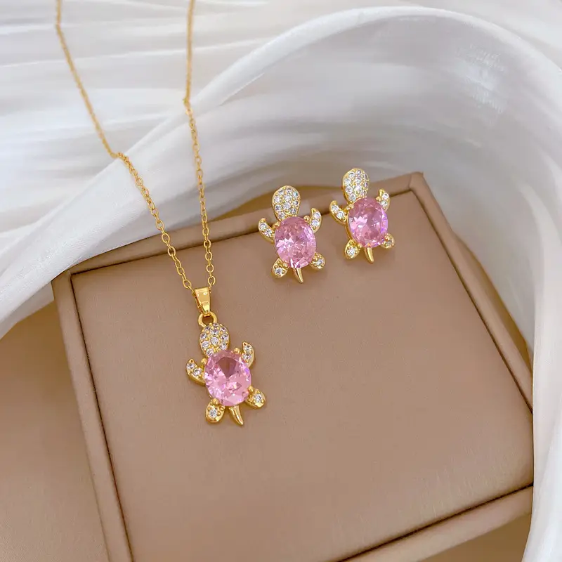 Luxury Zircon Heart Earrings & Necklace Set