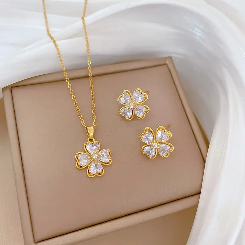 Luxury Zircon Heart Earrings & Necklace Set