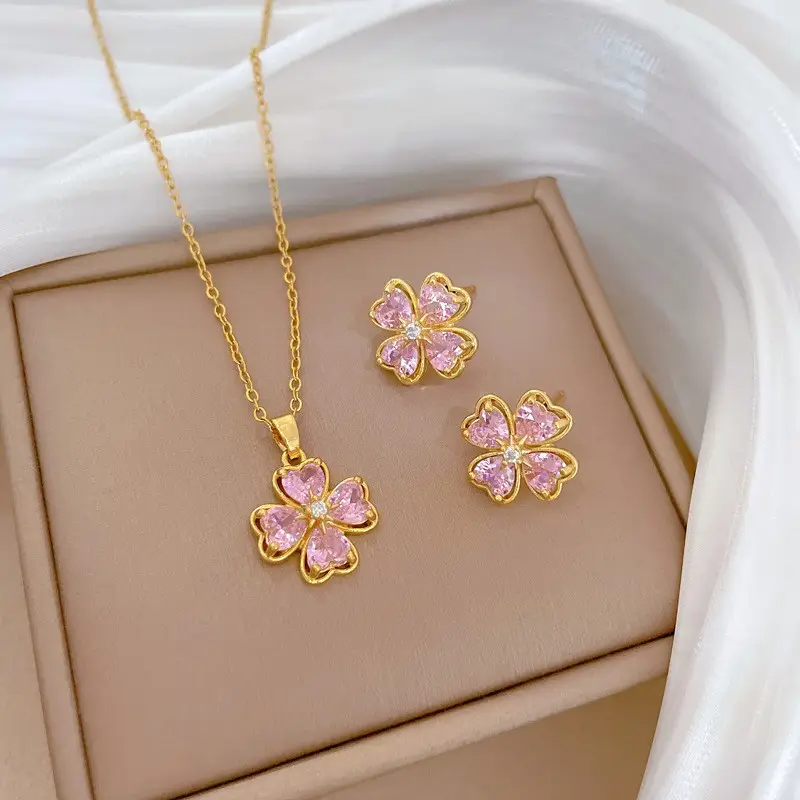Luxury Zircon Heart Earrings & Necklace Set