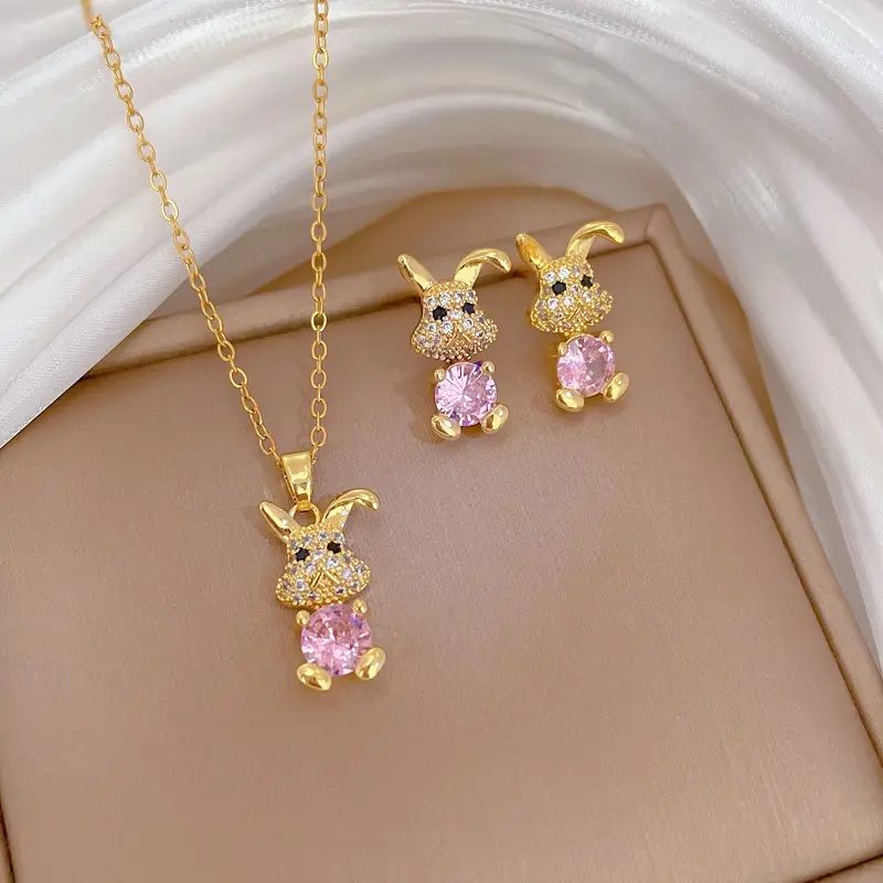 Luxury Zircon Heart Earrings & Necklace Set