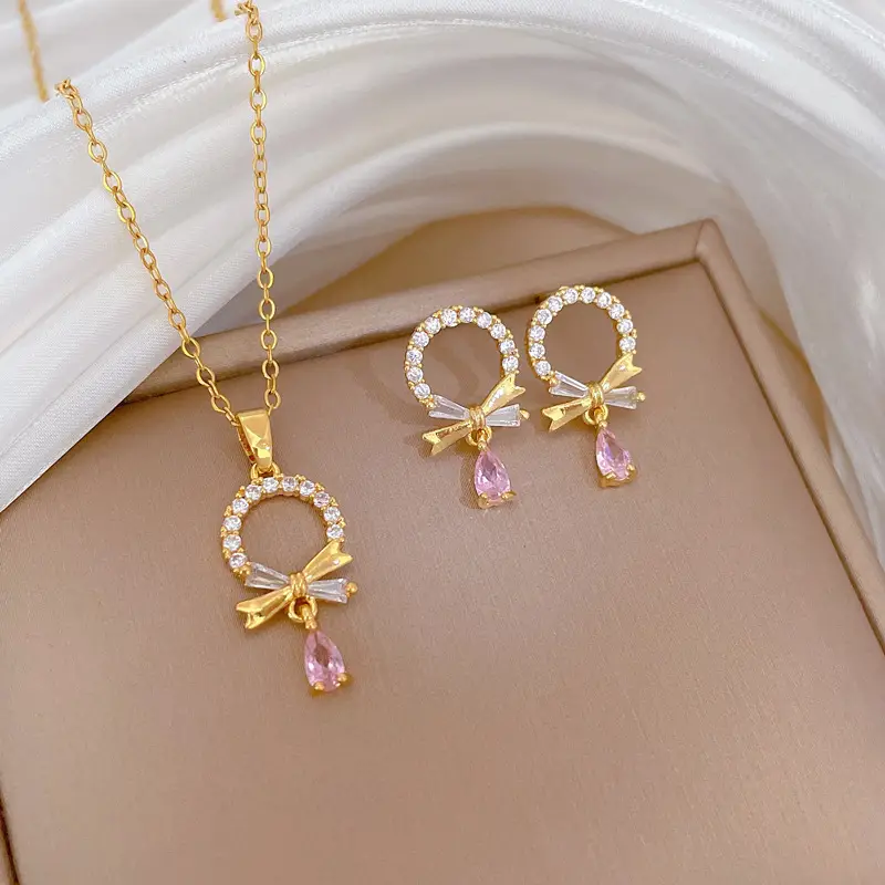 Luxury Zircon Heart Earrings & Necklace Set