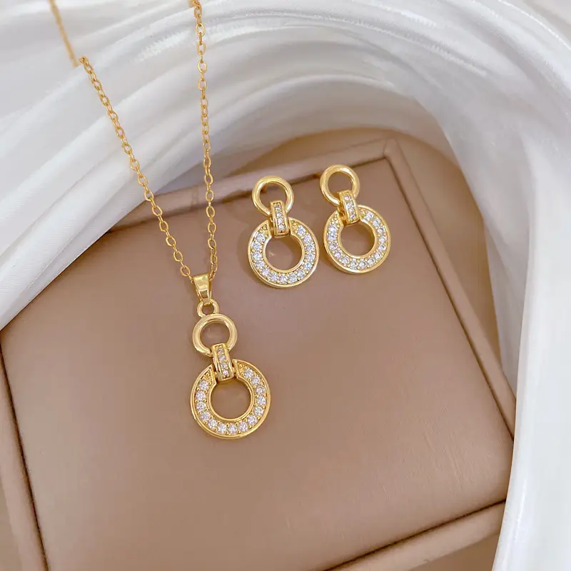 Luxury Zircon Heart Earrings & Necklace Set