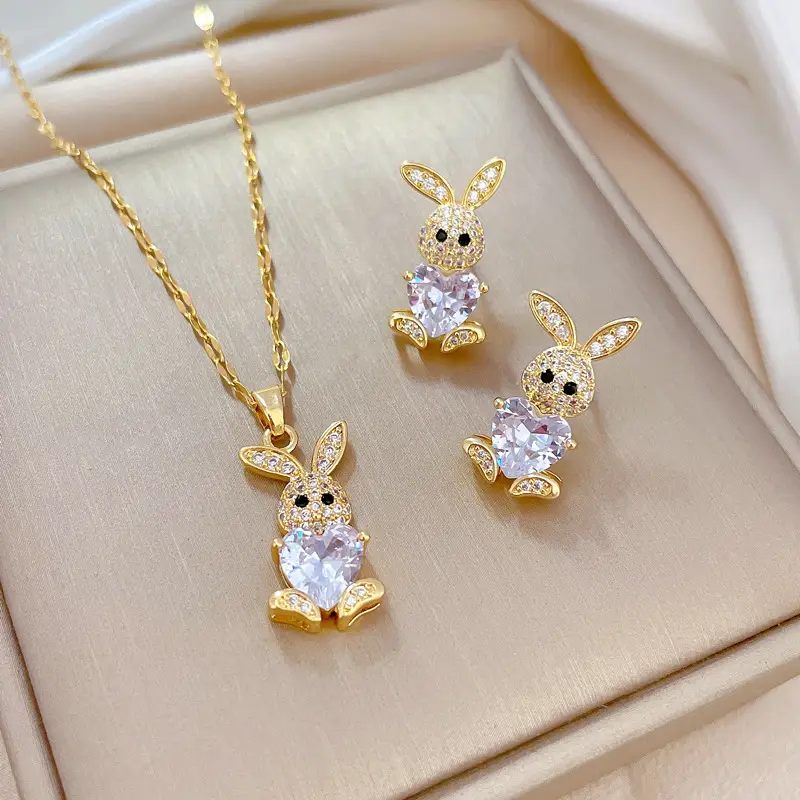 Luxury Zircon Heart Earrings & Necklace Set