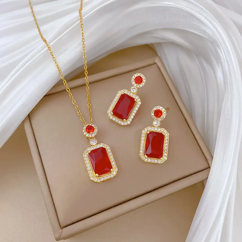 Luxury Zircon Heart Earrings & Necklace Set