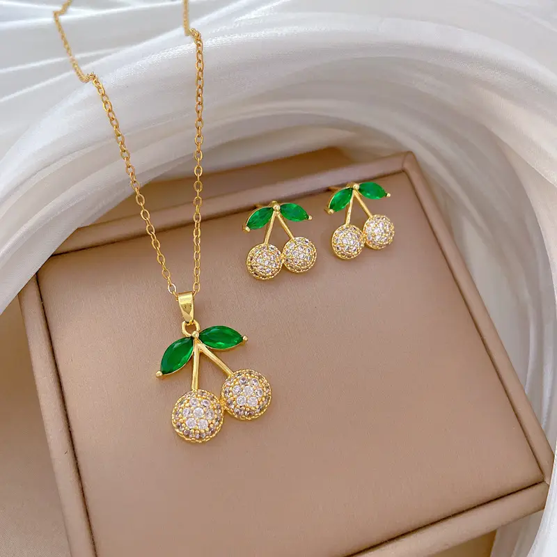 Luxury Zircon Heart Earrings & Necklace Set