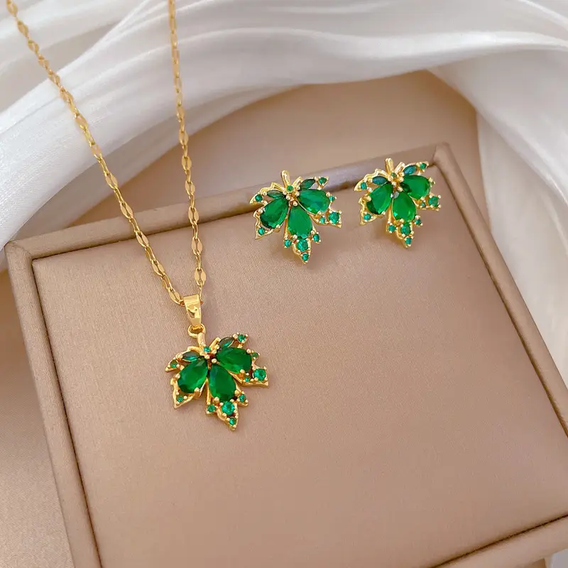 Luxury Zircon Heart Earrings & Necklace Set
